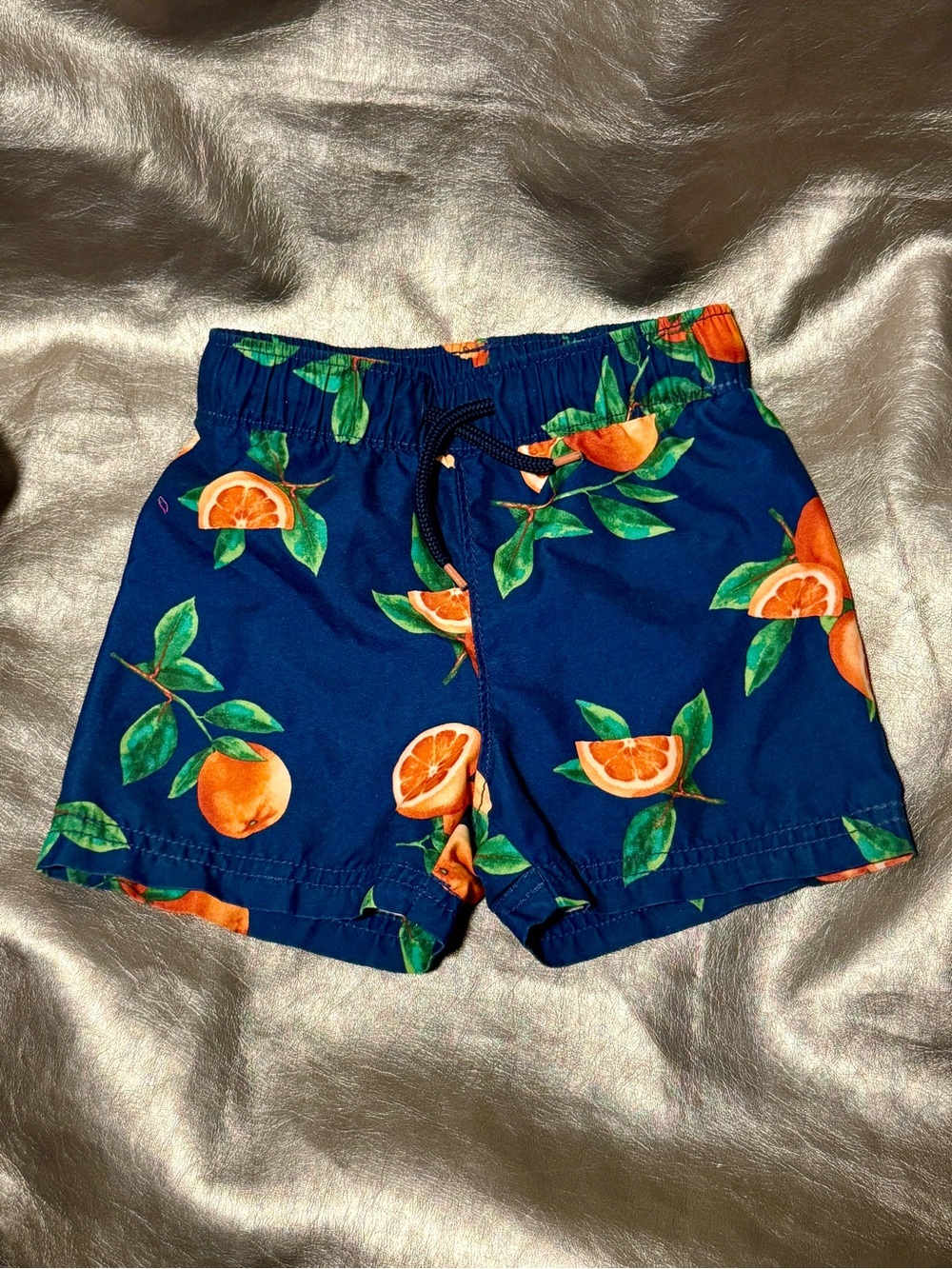 Old Navy Vibrant Blue Citrus Print Swim Trunks sz 18-24 months